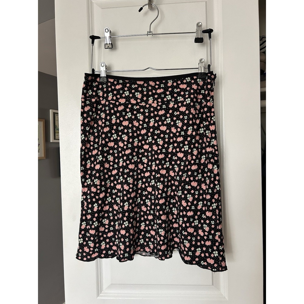 Free People IRL Black Pink Floral Slip Skirt Side Zip Size 4